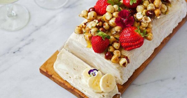Banana Semifreddo w/ Honey & Thyme Hazelnuts