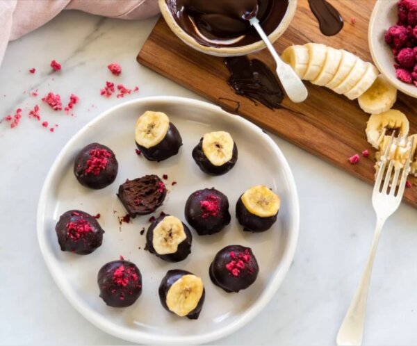 Dark Chocolate Banana Raspberry Truffles
